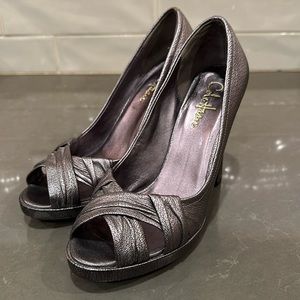 💎Sz 8.5 Cole Haan Tonya Pewter Peeptoe Pumps